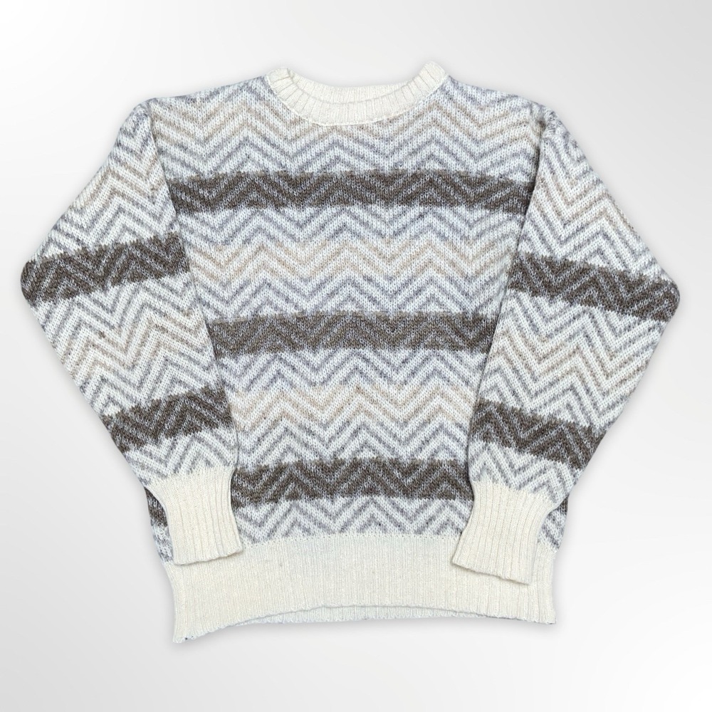 Vintage 80s Hilda Ltd Icelandic Wool Sweater Mens Size S Chevron Stripe Iceland